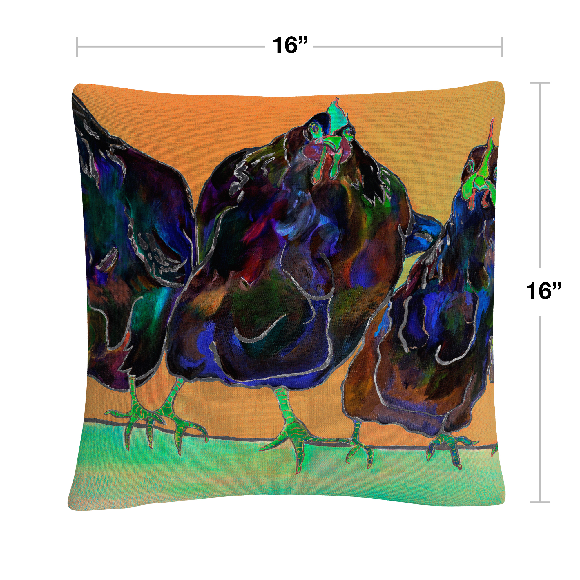 Color Series Four Clucks Green' Animals Pets Painting Bold By Pat Saunders-White 16 X 16 Decorative Throw Pillow