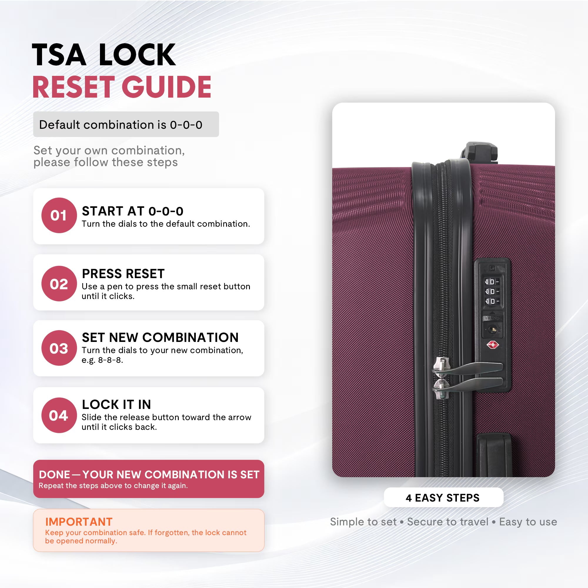 avobird 3-Piece ABS Hardshell Luggage Set – Lightweight and scratch-resistant, featuring silent 360° spinner wheels and TSA-approved locks, 20"/24"/28", Purple