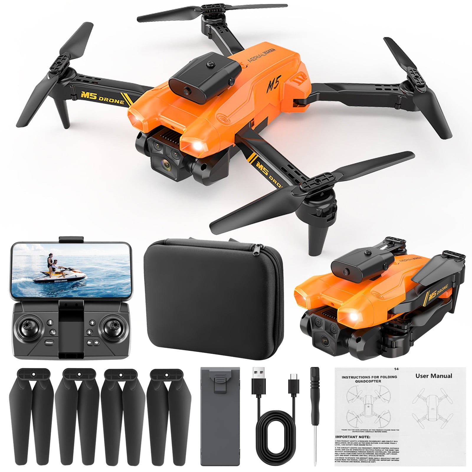 Pyaiiner FPV Drone with 1080P HD Double Cameras 2.4G WIFI Foldable Optical Flow RC Quadcopter with Headless Mode Altitude Hold Toys Gifts for Kids Adults