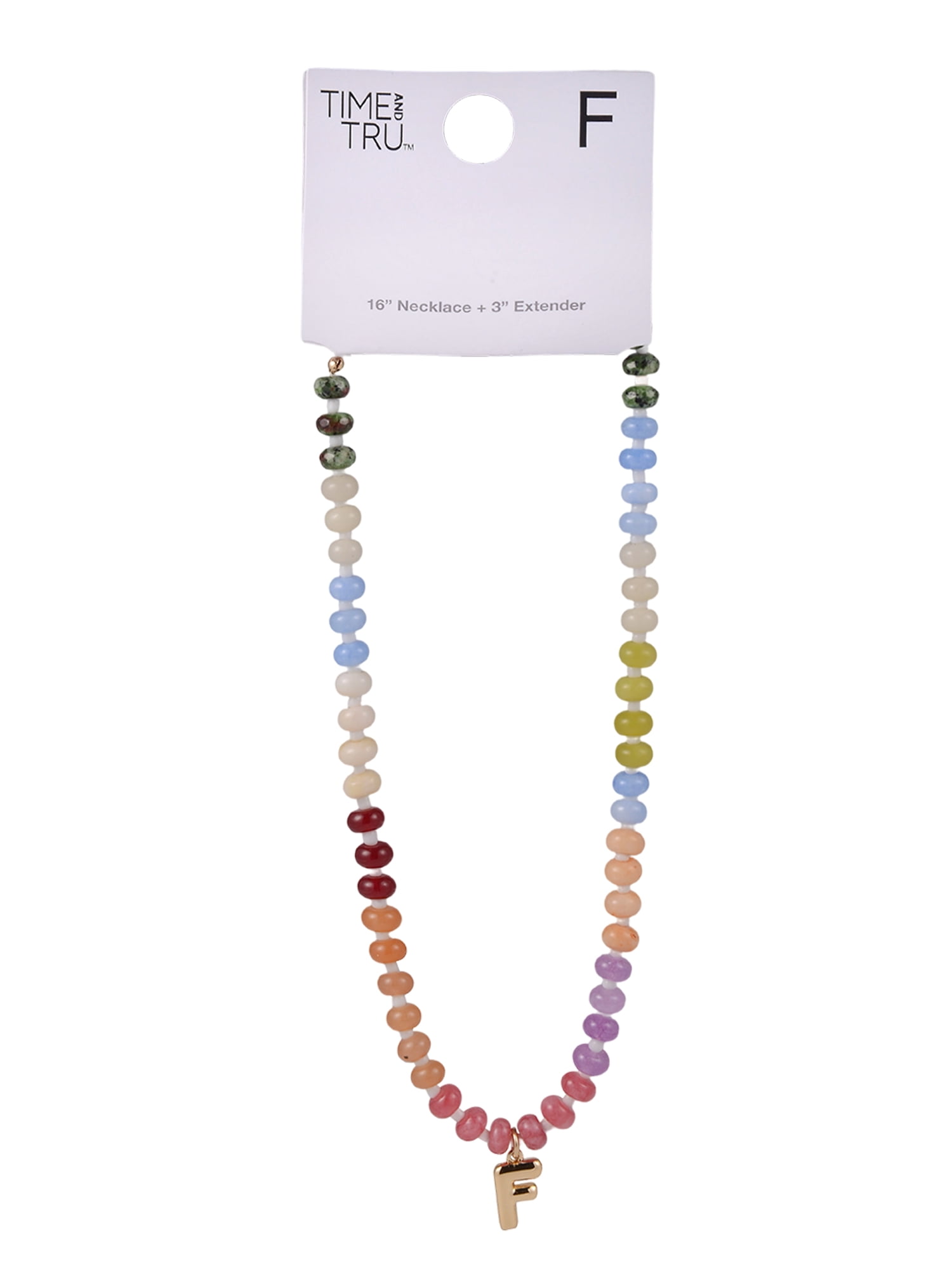 Time and Tru Goldtone Multicolored Bead Initial "F" Necklace
