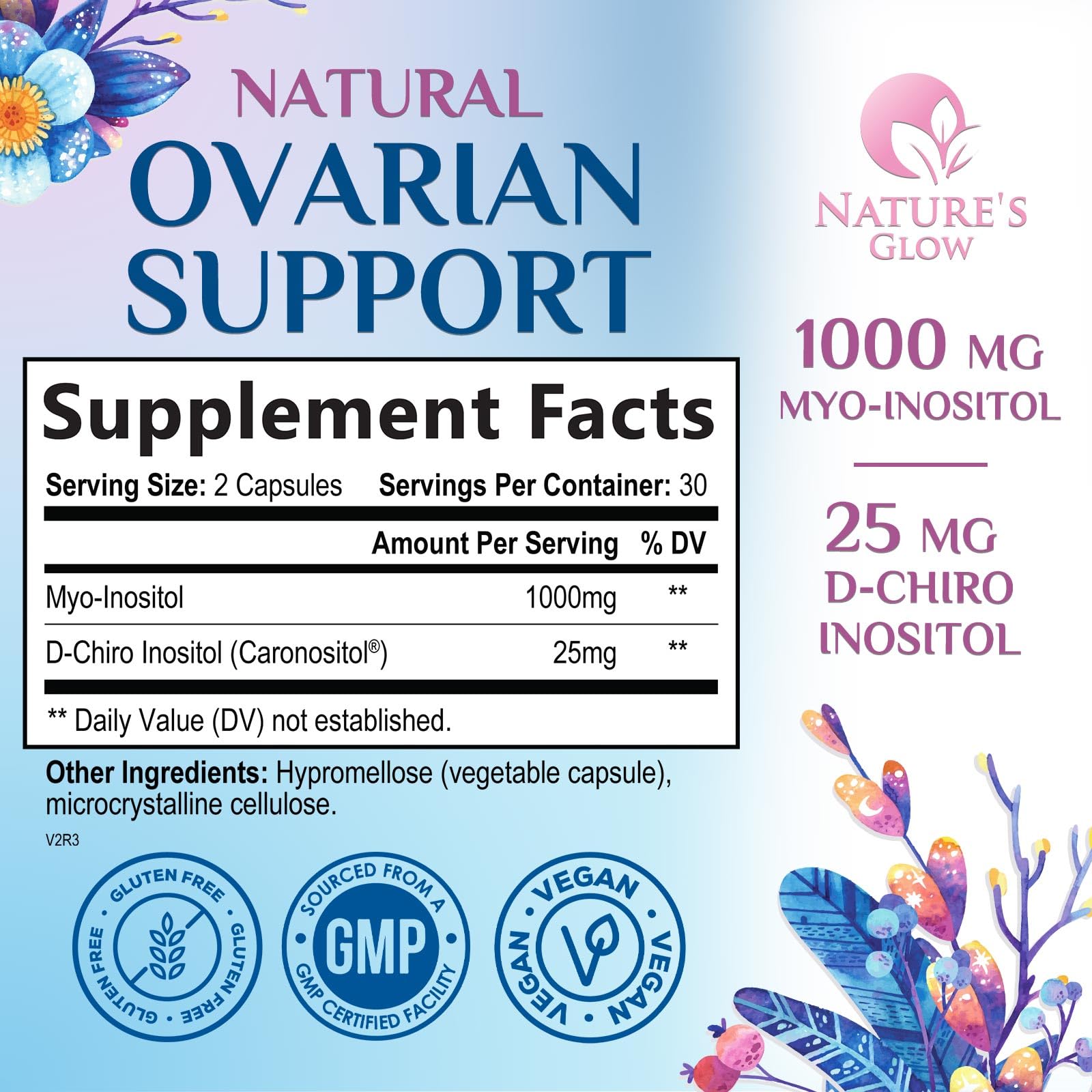 Myo Inositol Supplement & D Chiro, Premium 40:1 Ratio Myo-Inositol & D-Chiro, Natural Balance & Ovarian Health Support, Vitamin B8 Supplement - 60 Capsules (30 Day Supply)