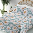 thumbnail image 3 of Ambesonne Floral Design Fitted & Flat Sheet with Shams 4 Pcs Set, Tropical Flowers Art, King, Cadet Blue Pale Mauve, 3 of 5