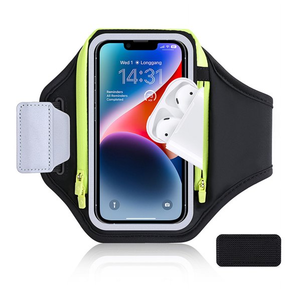 ZHaobin Upgrade Zipper Poucket Running Sports Armband for iPhone 15 14 13 12 11 Pro Max 15 Plus Waterproof GYM Phone Arm Holder (Black)