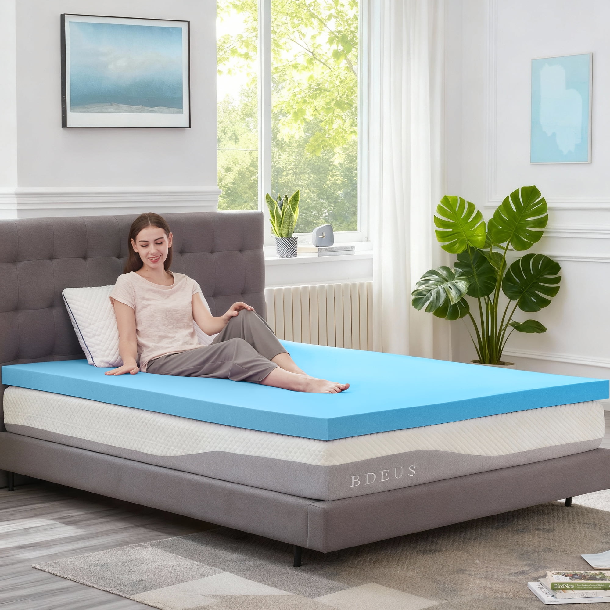BDEUS 2 Inch Gel Memory Foam Mattress Topper, Comfort Body Support & Pressure Relief, CertiPUR-US Certified, Twin