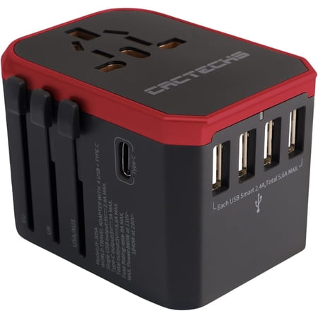 International Universal Travel Adapter Worldwide 4 USB 1 Type C Travel Charger, EU UK European Travel Plug Adapter