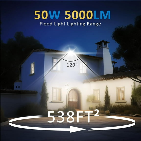 FGERFE-50W LED Flood Light Outdoor, 5000LM Super Bright Floodlight Outside Work Light with Plug, 6500K Daylight White LED Flood Light Outdoor, IP66 Waterproof Outdoor Flood Light-1Pack