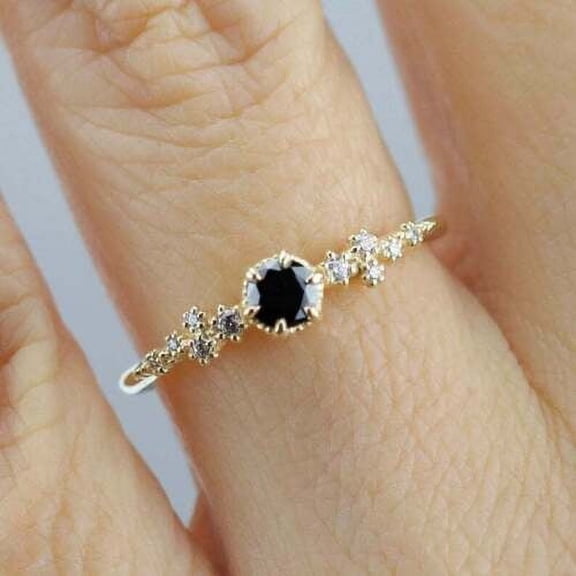 1.20Ct Round Lab Created Black Diamond Engagement Ring 14k Yellow Gold Plated
