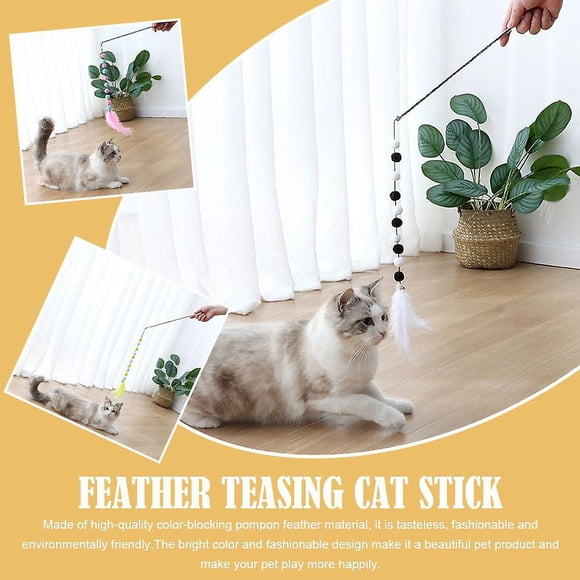 Jouet pour Chat Pompom Bâtons Interactifs Jouets à Plumes Chaton Taquinant Balle de Jeu