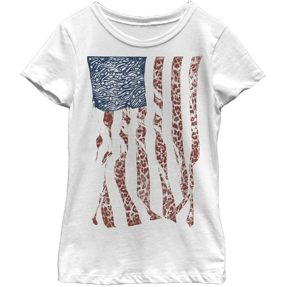 LOST GODS Girls American Flag Animal Print T-Shirt