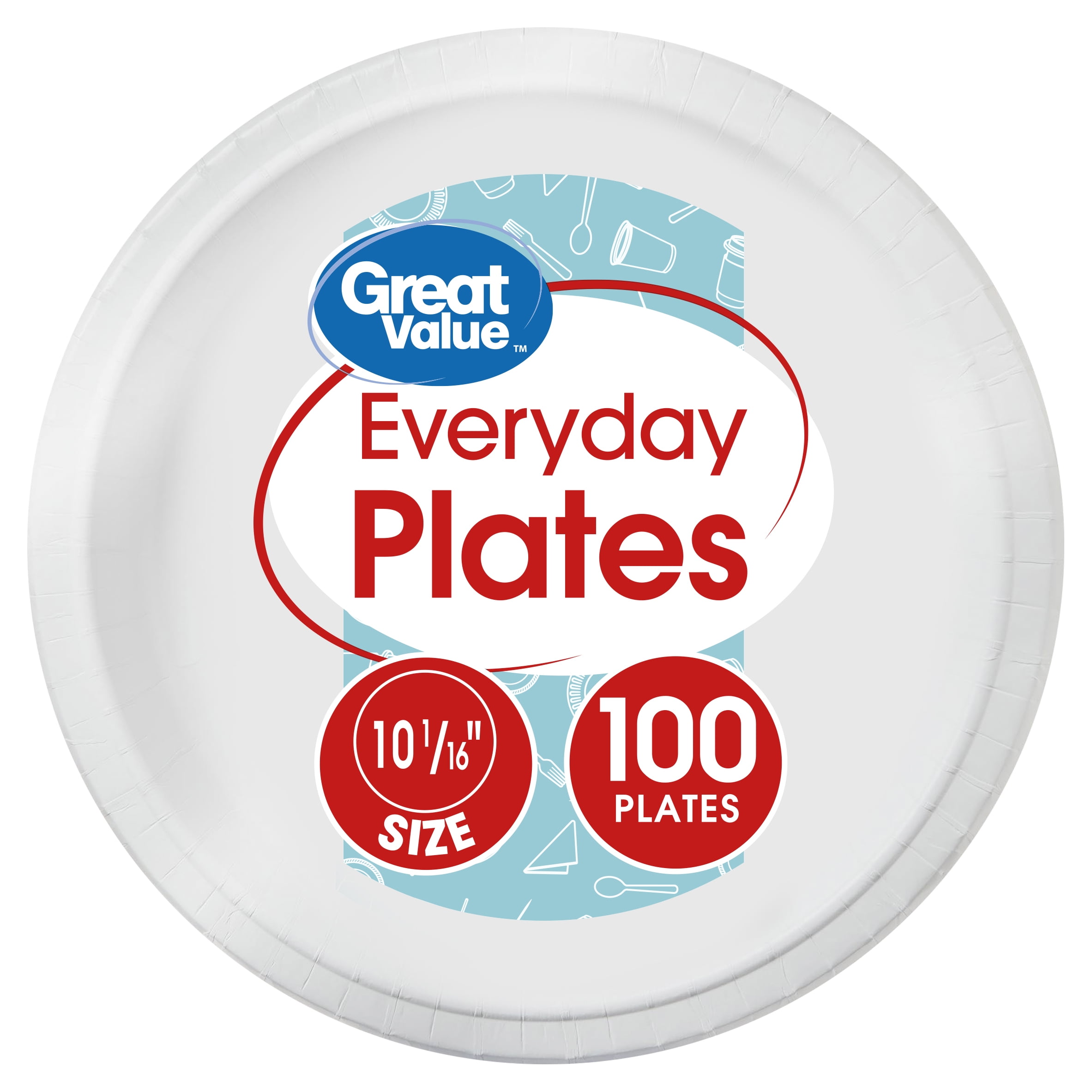 Great Value Everyday White Paper Plates, 10 1/16", 100 Count