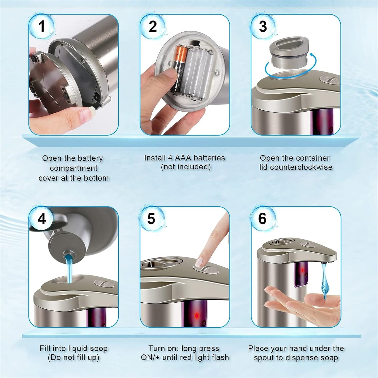 1 Pcs Automatic Soap Dispenser, Stainless Steel Touchless Pump, Smart Liquid Soap Dispenser, Hand Soap Dispenser for Bathroom Kitchen School Hotel