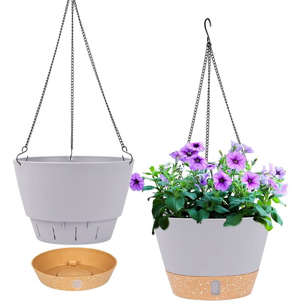 QCQHDU 2 Pack Hanging Planters Set,10 Inch Indoor Outdoor Hanging Plant