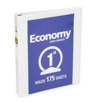 1" Round Ring Binder 175 Sheet Capacity Economy View Binder - White: Professional 3 Ring, Hard Cover, 1in