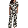 thumbnail image 4 of Womens Halloween Pajamas Satin Loungewear Short Sleeve Top with Long Pants Soft Nightwear Ensemble Pajamas for Women Black XXL, 4 of 7