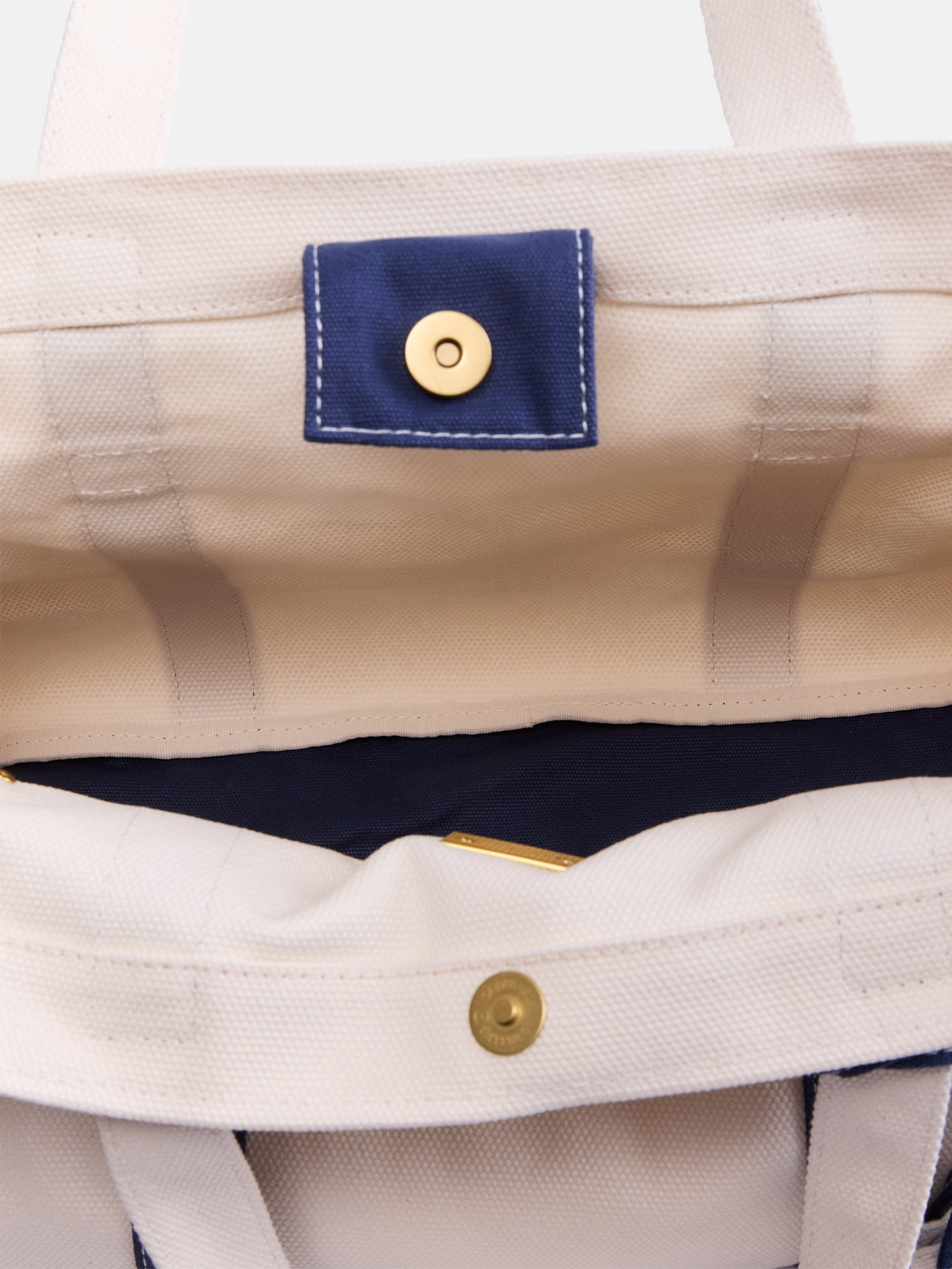 Free Assembly Women's Canvas Tote Handbag with Tote Charm, Natural with Navy