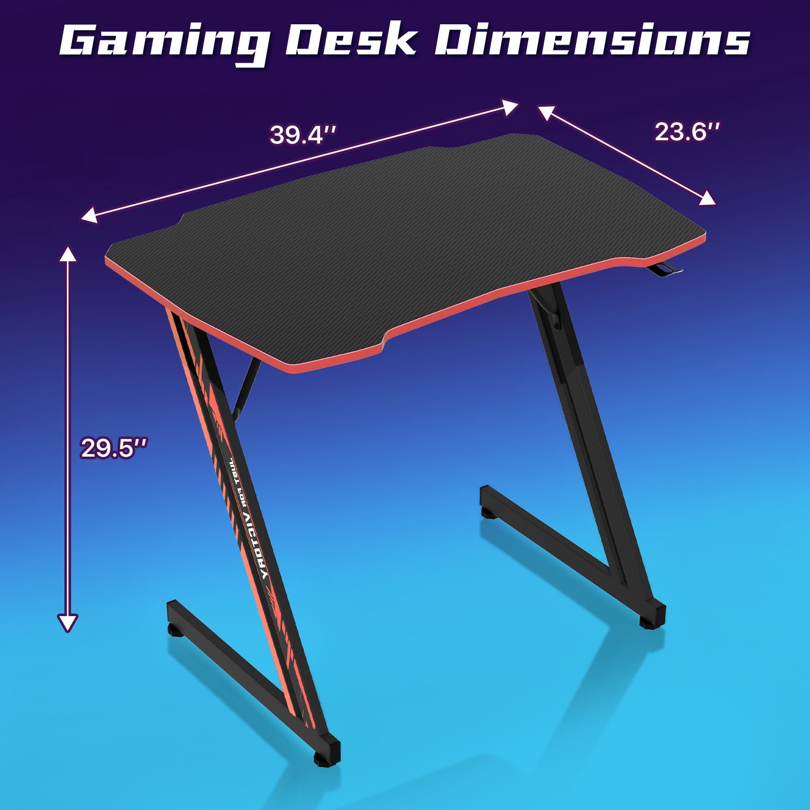 35"L Gaming Desk Z-Shaped Carbon Fiber Surface PC Gamer Table with  Headphone Hook, Computer Desk Gamer Desk Office Desk for Adults&Teen （Red）