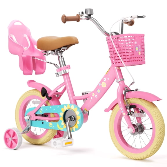 XJD 12 inch Toddler Girls Bike for age 2-4 Years Child Bike With Training Wheel 12" Children Bicycle With Handbrake Basket Toddler Cycle Bikes Pink
