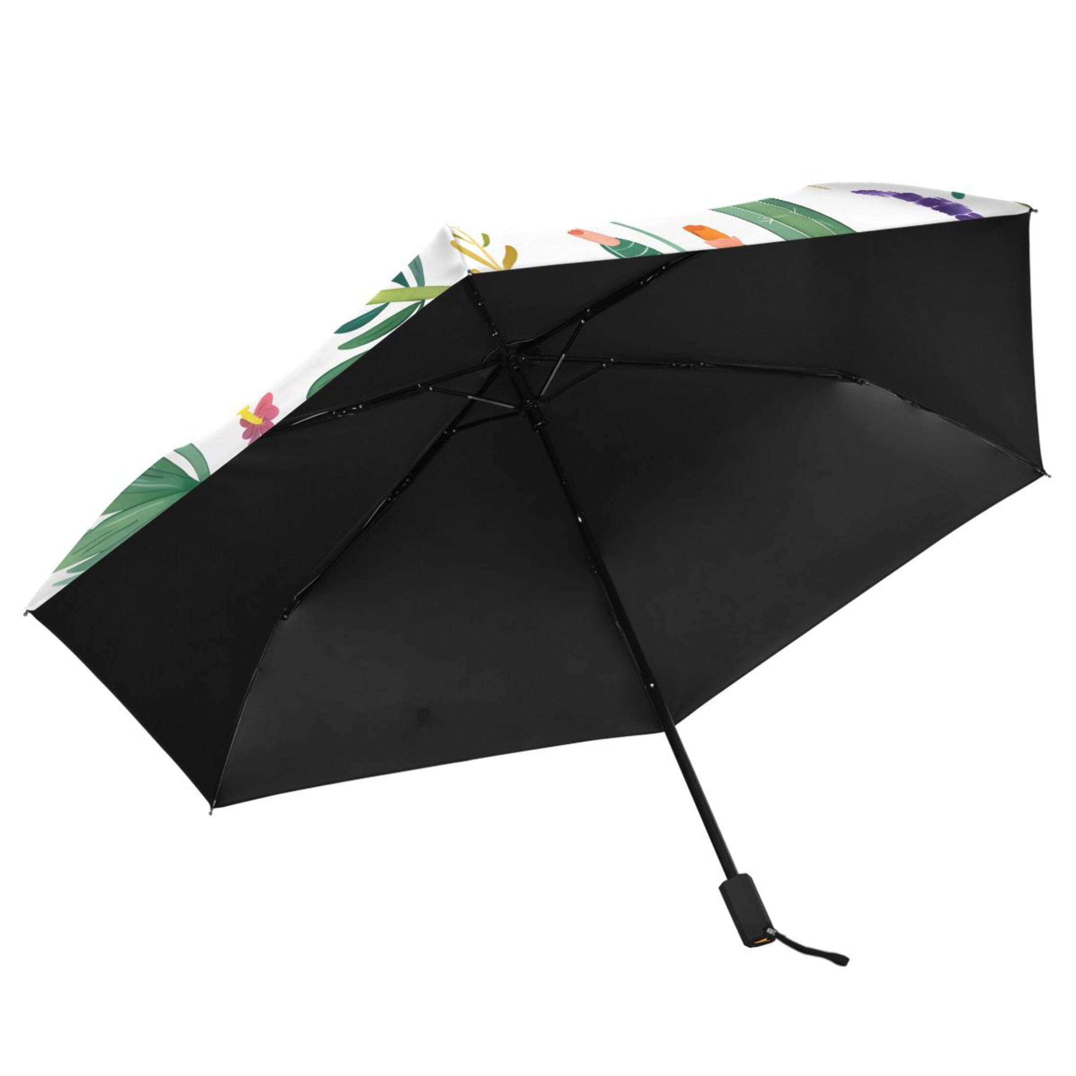 Lavender Leaves Cactus Compact Sun Umbrella Windproof Travel Umbrellas for Rain Strong Portable UV Protection