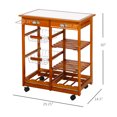 thumbnail image 3 of HOMCOM Rolling Kitchen Cart, Bar Cart, Kitchen Island Cart with Storage Drawers, Tile Counter Top, Shelves, Wire Baskets & Wine Rack, Natural, 3 of 10