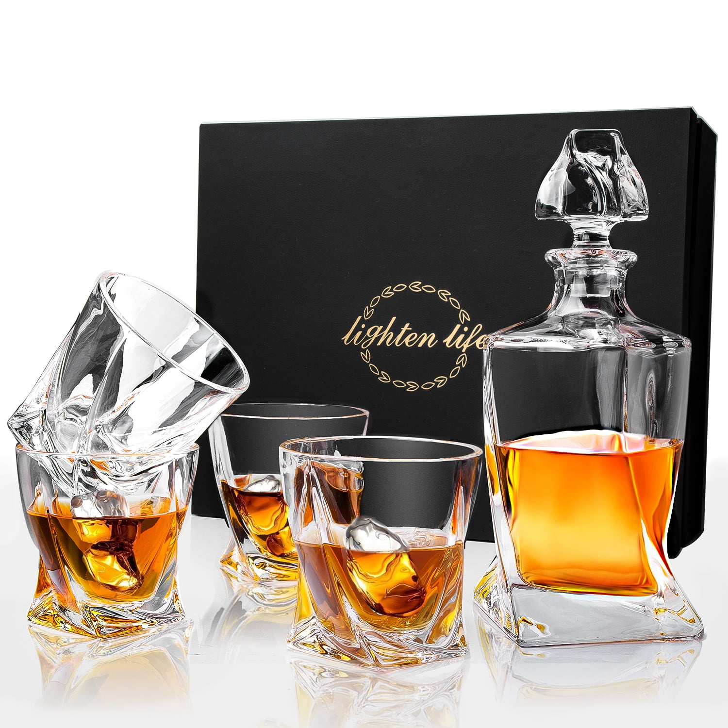 Lighten Life Whiskey Decanter Sets,Crystal Decanter Set with Glasses