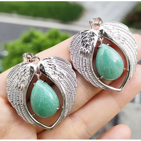 HOOUN 10pcs Aventurine Gems Angel Wing Pendants Pair Magic