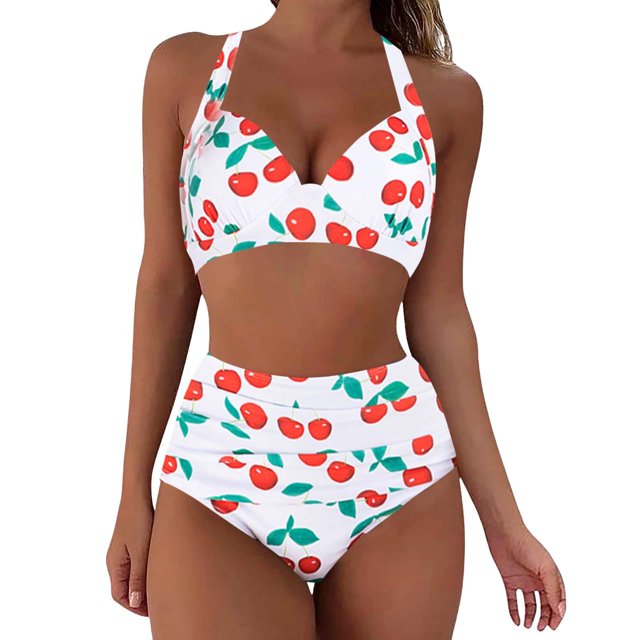 IDALL Bikini Sets Bathing Suit Women Fashionable Lady Bikini Printed Quick Drying Split Swimsuit Two Swimsuit Bathing With Chest Pad No Steel Ring High Waisted Bikini Sets Womens Swimwear White M