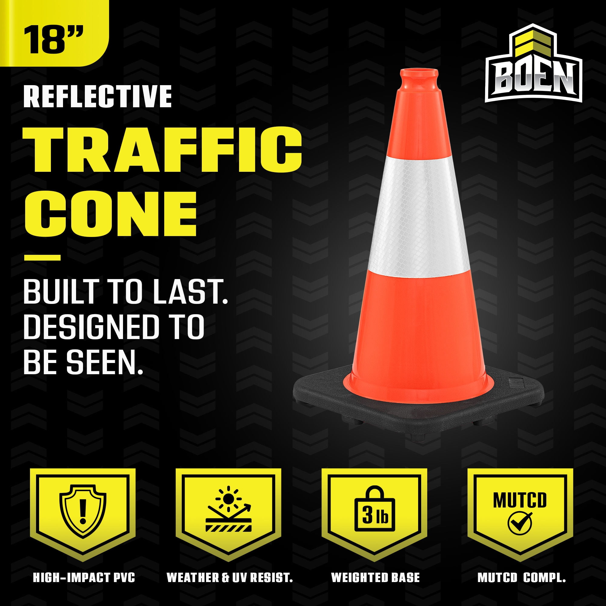BOEN 18 in Orange Reflective Traffic Cones for Parking Safety, 12 Pack