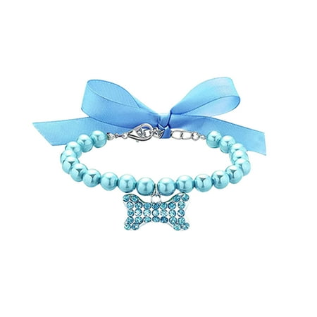 Lojoutye Lovely Dog Pearl Collar for Leather Dog Leash Small Pet Cat Dogs and Bow Tie for Dog Collar Dog Bone Adjustable Leather Dog Colors for Medium Dogs Pendant Jewelry