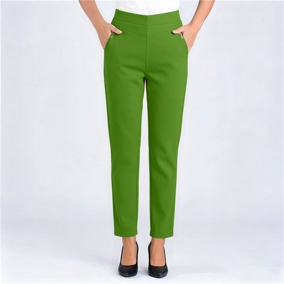 Oiangi Womens Plus Size Straight Leg Pants High Waist Stretchy Dress Pants Solid Trousers with Pockets for Office Work Business Army Green XL