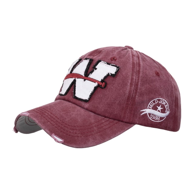 GDREDA Summer Baseball Caps Casual Simple Solid Colour Broken Holes Washed Net Cap Tongue Hat Sunscreen Sun Hat Baseball Cap,Red