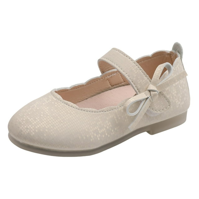 MIASHUI Chaussures pour Enfants Chaussures pour Enfants Bout Rond Petites Chaussures en Cuir Chaussures Princesse avec Nœud, Beige, 6-7 Ans