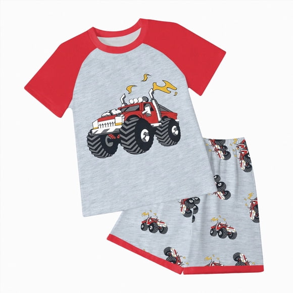 Zanarzt Kids Pajamas Boys Short Sleeved Shorts Set Comfortable Soft Breathable and Stylish with Cartoon Prints,Red,2-3 Years