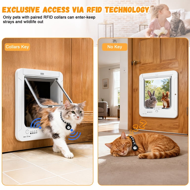 Smart Cat Door for Interior & Exterior, Microchip Cat Pet Door