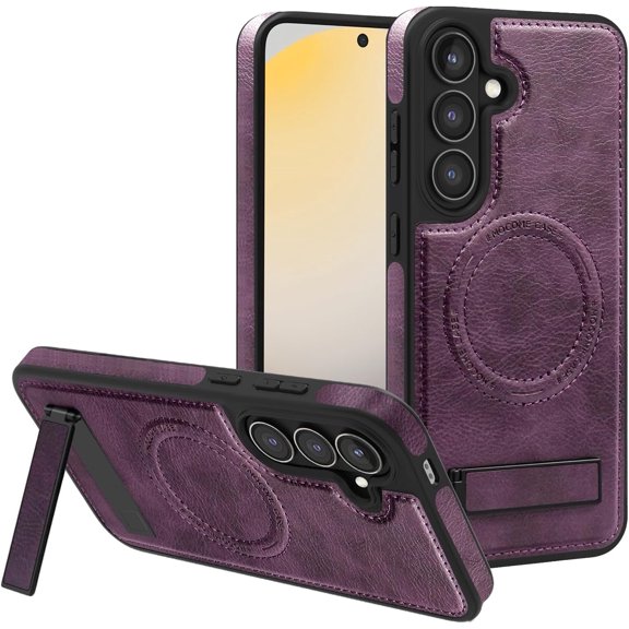 for Samsung Galaxy S24 FE Case Leather [Compatible with Magsafe Wireless Charging] Magnetic Cover Stand Funda para S24 FE 6.7 '' 5G 2024 Rugged Best Phone Cases Purple