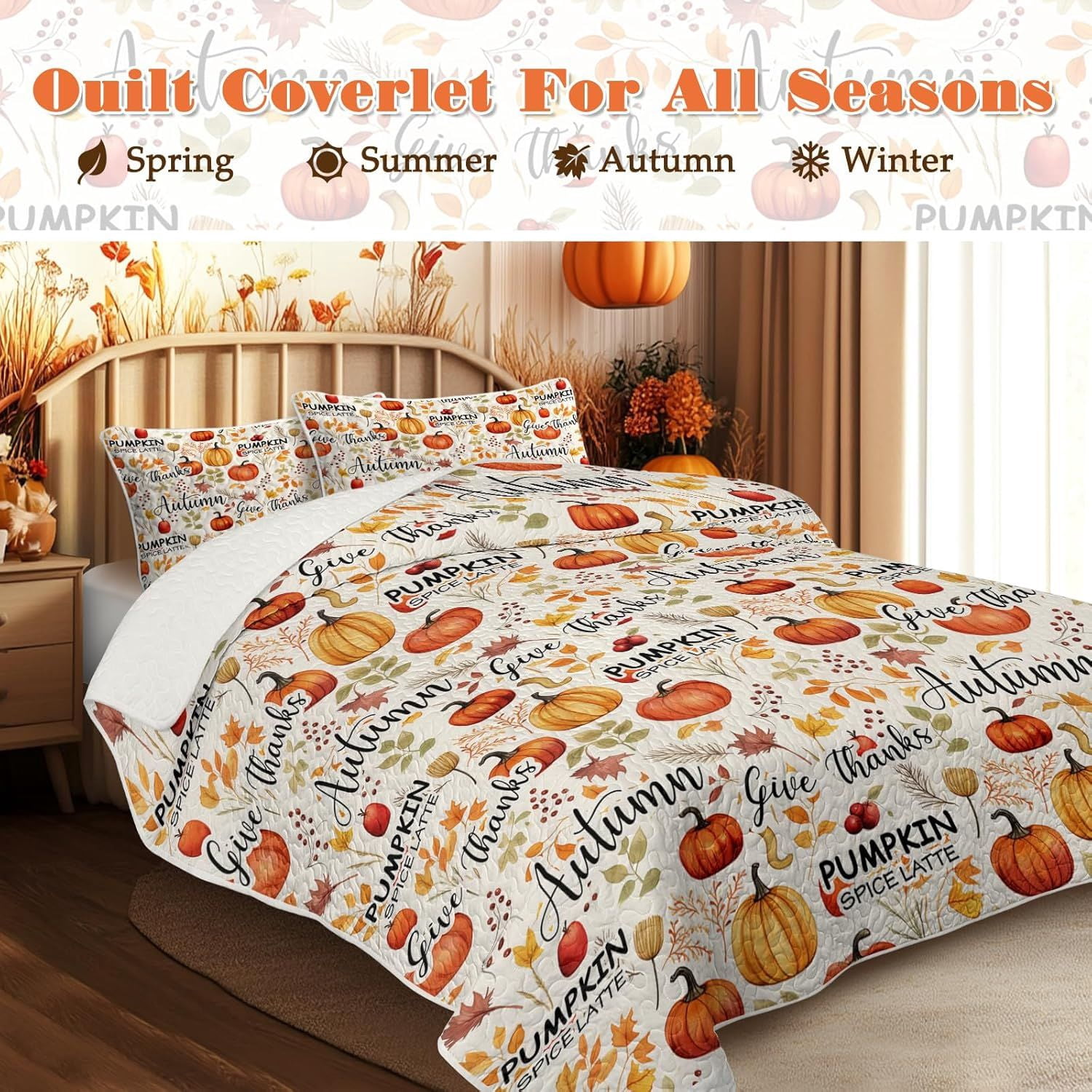 Halloween Quilt Set 1 Quilt + 2 Pillow Shams Soft Microfiber Bedding with Witch Pattern