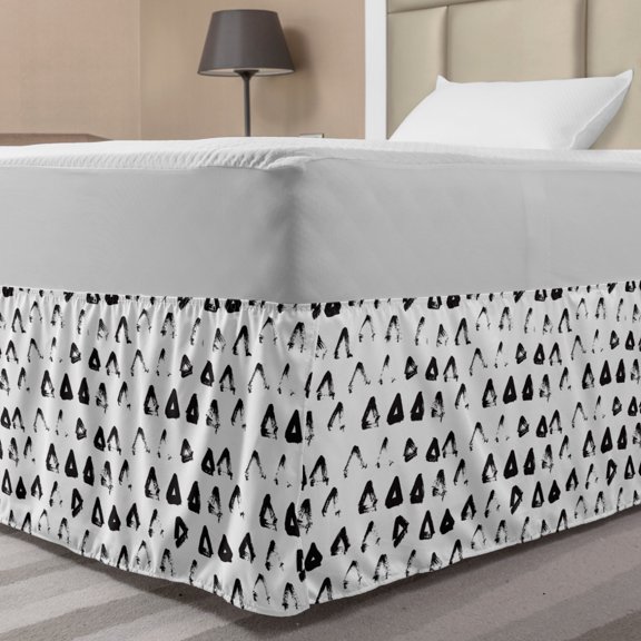 Abstract Bed Skirt, Modern and Bold Pale Triangles Paintbrush Strokes Imaginative Sketch, Elastic Bedskirt Dust Ruffle Wrap Around for Bedding Decor, 4 Sizes, Charcoal Grey and White, by Ambesonne