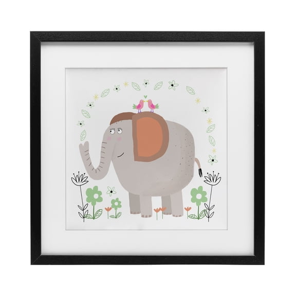 Stupell Industries Contemporary Floral Baby Elephant Illustration Black Framed Print Under Glass, 13 x 13, by Carla Daly