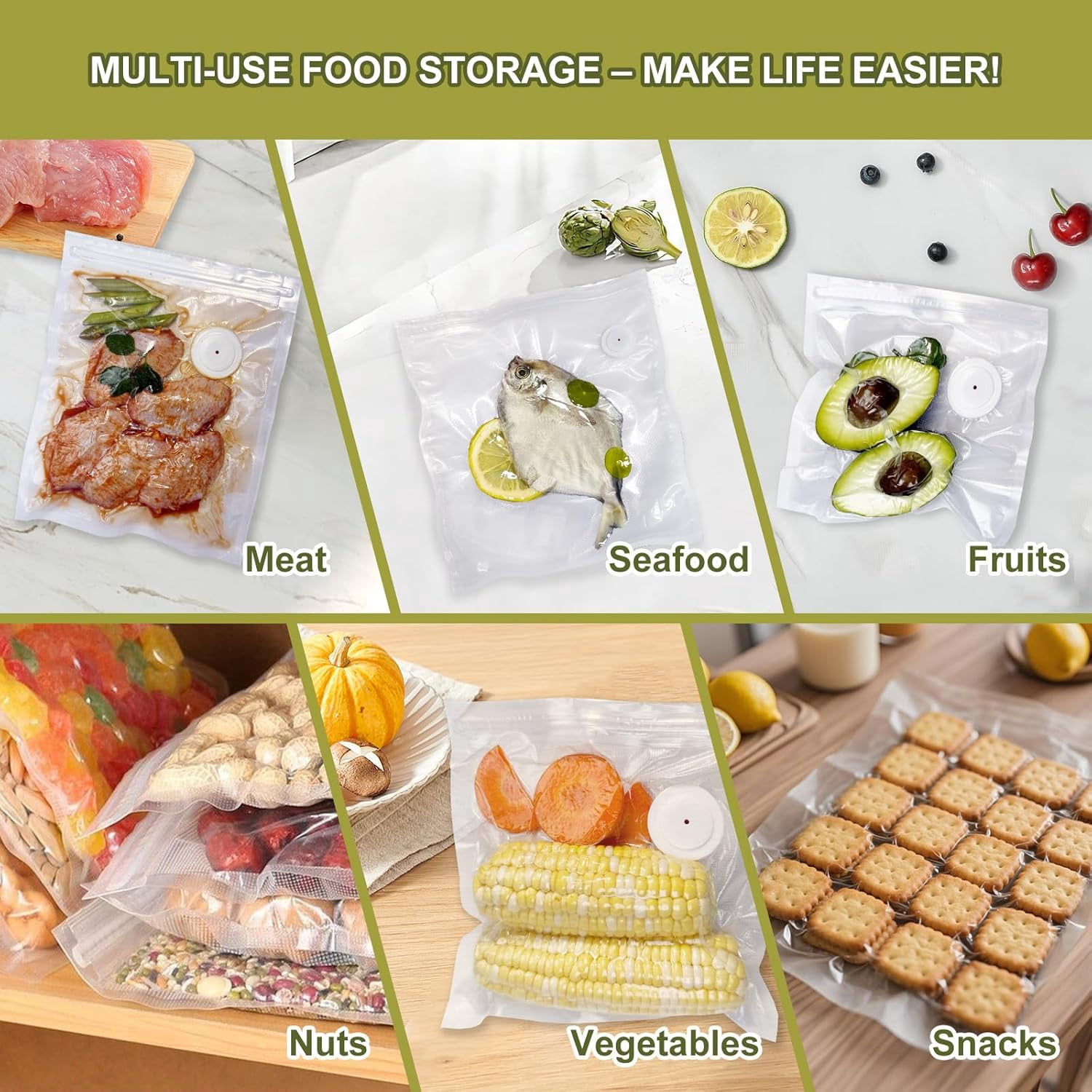 Vacuum Sealer Bags for Food, 30 PCS 8.27"×8.66" Reusable Vacuum Seal Bags with Air Valve for Food Storage, Plastic Clear Freezer Safe Vacuum Food Storage Bags, Microwaveable Seal Bags for Kitchen