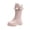 Pink, variant on Girls Mid Calf Boots Lace Up Solid Color Pearl Leather Round Toe Fall Winter Fashion Comfy Boots Black Size 12.5 Little Kid