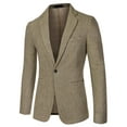 thumbnail image 5 of INSPIRE CHIC Men's Casual Plaid Sports Coat Notched Lapel Button Houndstooth Blazer L Khaki, 5 of 6