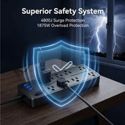 Larmtek 10-Outlet Surge Protector Power Strip with 4 USB Ports - 15 ft Extension Cord, Plug & Computer Safe,Black