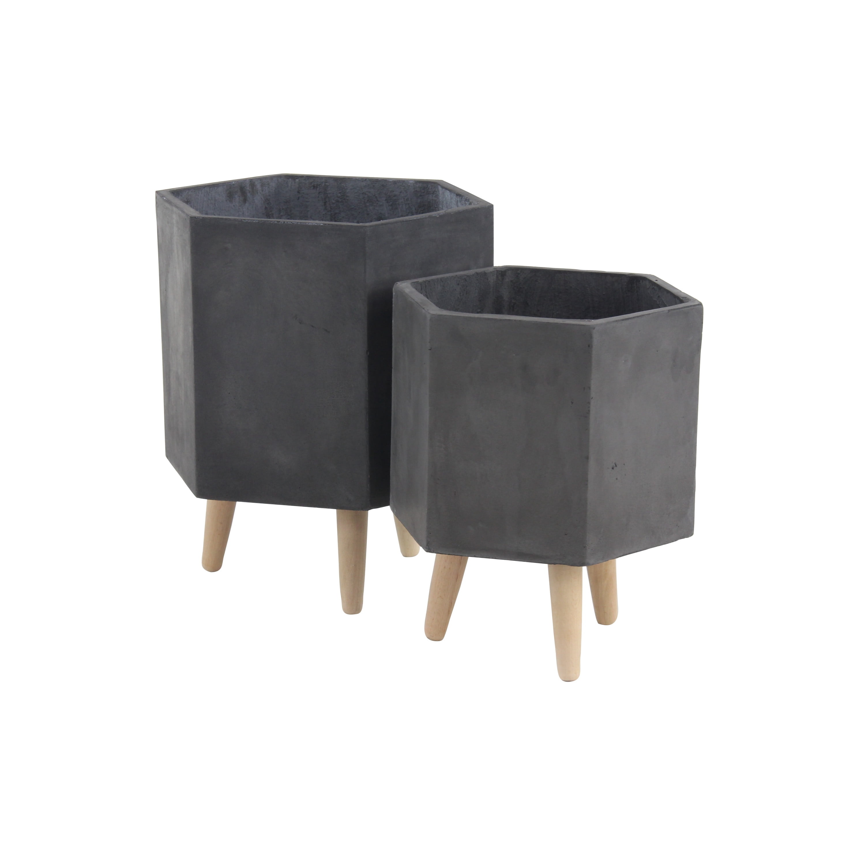 DecMode 15", 17"H Indoor Outdoor Dark Gray Magnesium Oxide Planter with Wood Legs (2 Count)