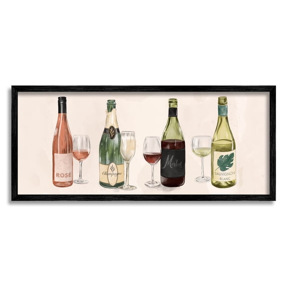 Various Wine Champagne Bottles Food & Beverage Graphic Art Black Framed Art Print Wall Art