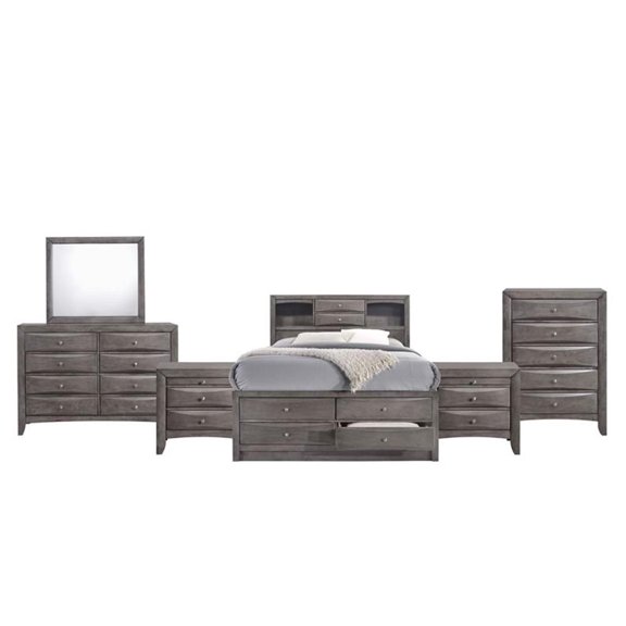 Bowery Hill Full Storage 6 Piece Bedroom Set in Gray