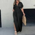 thumbnail image 2 of Dresses For Women 2024 Wedding Guest Slit V Neck Maxi Long Effortless Maxi Long Slit Lightweight Spring Beach Vacation Sundress, 2 of 5
