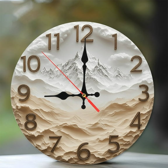 Modern Mountain Landscape Wall Clock Home Decor 10-Inch Silent Wooden Wall Clock, Battery Operated (AA Batteries Not Included), Artistic Home Decor