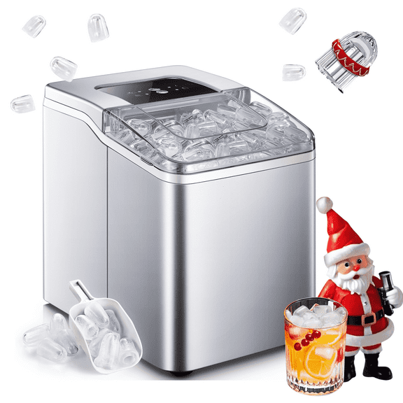 Ice Maker Countertop 2 Ice Sizes, 30 lbs Bullet Ice in 24H, Self-Clean, 9 Cubes in 5 Mins, FOHERE