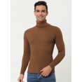 thumbnail image 3 of Suéteres de cuello alto para hombre Suéter de punto ajustado con cable acanalado de invierno marrón L Unique Bargains Sweater, 3 of 6