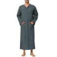 thumbnail image 2 of INSPIRE CHIC Men's Nightshirt Cotton Long Solid Color Button Closure 2 Pockets Nightshirt XL Gray, 2 of 6