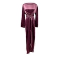 thumbnail image 4 of BONIXOOM Summer Dresses For Women 2024 Beach Party Crew Neck Raglan Long Sleeve Pullover Dress Solid Purple Dresses, 4 of 6